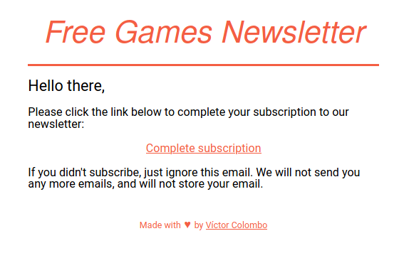 Free Games Newsletter uses double opt-in to confirm subscribers