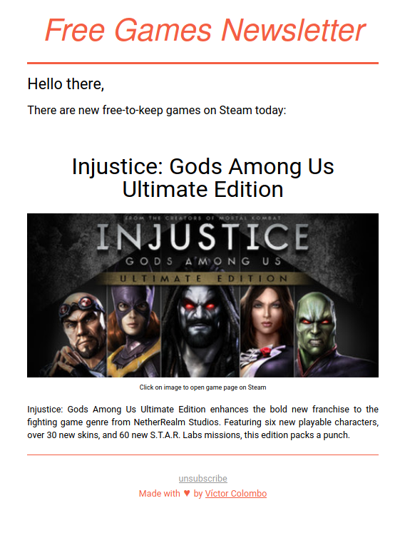 Image of the email subscribers receive when a game becomes free-to-keep