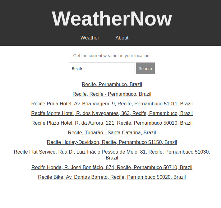 Image showing search functionality in WeatherNow